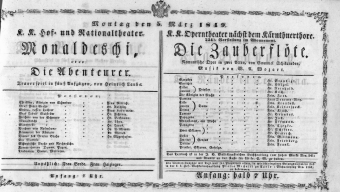 Theaterzettel (Oper und Burgtheater in Wien) 18490305 Seite: 1