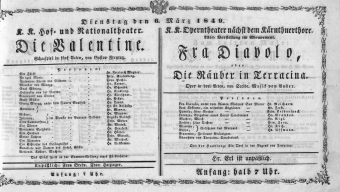 Theaterzettel (Oper und Burgtheater in Wien) 18490306 Seite: 1