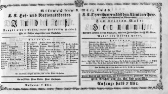 Theaterzettel (Oper und Burgtheater in Wien) 18490307 Seite: 1