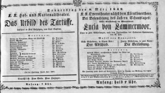 Theaterzettel (Oper und Burgtheater in Wien) 18490308 Seite: 1