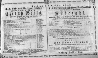 Theaterzettel (Oper und Burgtheater in Wien) 18490309 Seite: 1