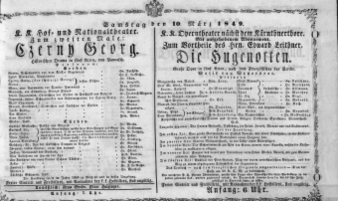Theaterzettel (Oper und Burgtheater in Wien) 18490310 Seite: 1