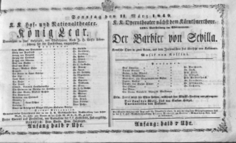 Theaterzettel (Oper und Burgtheater in Wien) 18490311 Seite: 1