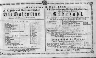 Theaterzettel (Oper und Burgtheater in Wien) 18490312 Seite: 1