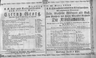 Theaterzettel (Oper und Burgtheater in Wien) 18490313 Seite: 1