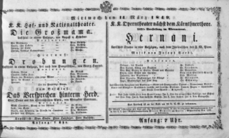 Theaterzettel (Oper und Burgtheater in Wien) 18490314 Seite: 1