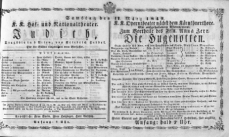 Theaterzettel (Oper und Burgtheater in Wien) 18490317 Seite: 1