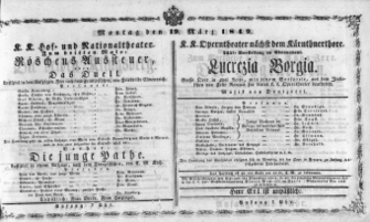 Theaterzettel (Oper und Burgtheater in Wien) 18490319 Seite: 1