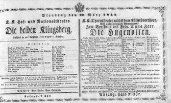 Theaterzettel (Oper und Burgtheater in Wien) 18490320 Seite: 1