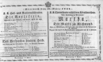 Theaterzettel (Oper und Burgtheater in Wien) 18490321 Seite: 1