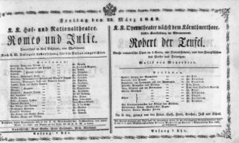 Theaterzettel (Oper und Burgtheater in Wien) 18490323 Seite: 1