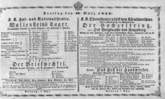Theaterzettel (Oper und Burgtheater in Wien) 18490330 Seite: 1