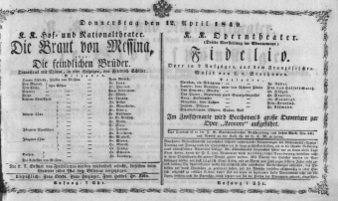 Theaterzettel (Oper und Burgtheater in Wien) 18490412 Seite: 1