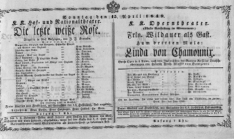 Theaterzettel (Oper und Burgtheater in Wien) 18490415 Seite: 1