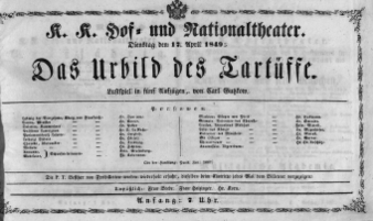 Theaterzettel (Oper und Burgtheater in Wien) 18490417 Seite: 1