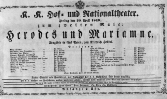 Theaterzettel (Oper und Burgtheater in Wien) 18490420 Seite: 1