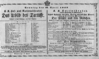 Theaterzettel (Oper und Burgtheater in Wien) 18490422 Seite: 1