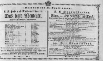 Theaterzettel (Oper und Burgtheater in Wien) 18490425 Seite: 1