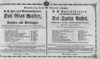 Theaterzettel (Oper und Burgtheater in Wien) 18490428 Seite: 1