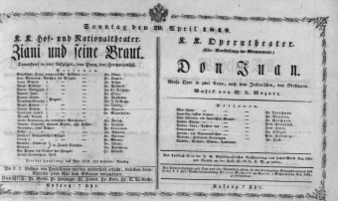 Theaterzettel (Oper und Burgtheater in Wien) 18490429 Seite: 1