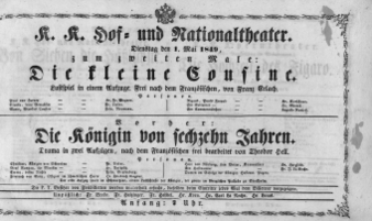 Theaterzettel (Oper und Burgtheater in Wien) 18490501 Seite: 1