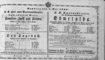Theaterzettel (Oper und Burgtheater in Wien) 18490505 Seite: 1