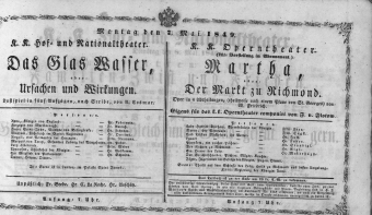 Theaterzettel (Oper und Burgtheater in Wien) 18490507 Seite: 1