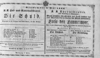 Theaterzettel (Oper und Burgtheater in Wien) 18490509 Seite: 1