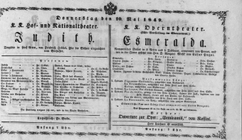 Theaterzettel (Oper und Burgtheater in Wien) 18490510 Seite: 1