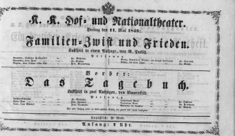 Theaterzettel (Oper und Burgtheater in Wien) 18490511 Seite: 1