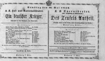 Theaterzettel (Oper und Burgtheater in Wien) 18490512 Seite: 1