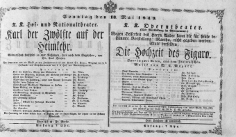 Theaterzettel (Oper und Burgtheater in Wien) 18490513 Seite: 1