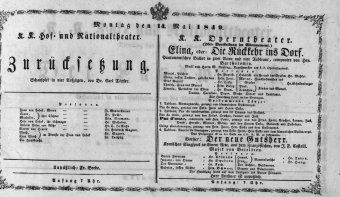 Theaterzettel (Oper und Burgtheater in Wien) 18490514 Seite: 1