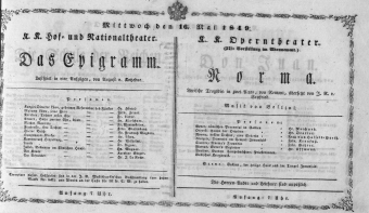 Theaterzettel (Oper und Burgtheater in Wien) 18490516 Seite: 1