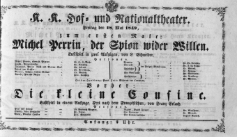 Theaterzettel (Oper und Burgtheater in Wien) 18490518 Seite: 1