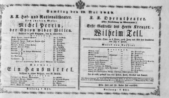 Theaterzettel (Oper und Burgtheater in Wien) 18490519 Seite: 1