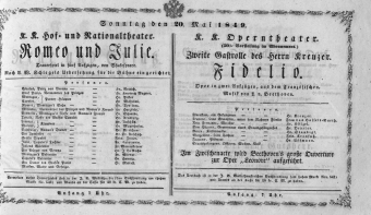 Theaterzettel (Oper und Burgtheater in Wien) 18490520 Seite: 1