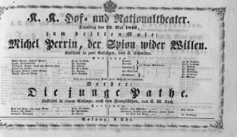 Theaterzettel (Oper und Burgtheater in Wien) 18490522 Seite: 1