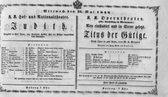 Theaterzettel (Oper und Burgtheater in Wien) 18490523 Seite: 1