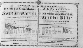 Theaterzettel (Oper und Burgtheater in Wien) 18490524 Seite: 1