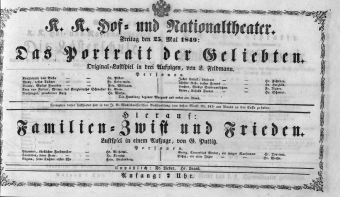Theaterzettel (Oper und Burgtheater in Wien) 18490525 Seite: 1