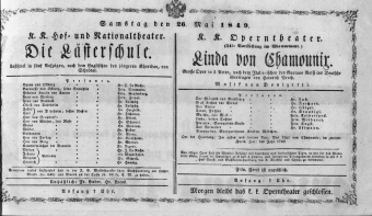 Theaterzettel (Oper und Burgtheater in Wien) 18490526 Seite: 1