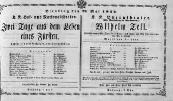 Theaterzettel (Oper und Burgtheater in Wien) 18490529 Seite: 1
