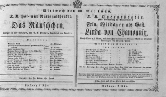 Theaterzettel (Oper und Burgtheater in Wien) 18490530 Seite: 1