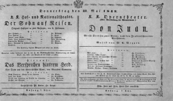 Theaterzettel (Oper und Burgtheater in Wien) 18490531 Seite: 1