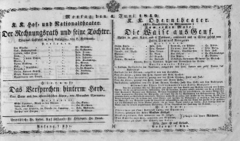 Theaterzettel (Oper und Burgtheater in Wien) 18490604 Seite: 1