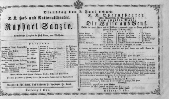 Theaterzettel (Oper und Burgtheater in Wien) 18490605 Seite: 1