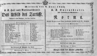 Theaterzettel (Oper und Burgtheater in Wien) 18490606 Seite: 1