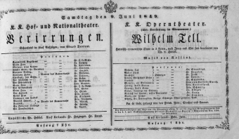 Theaterzettel (Oper und Burgtheater in Wien) 18490609 Seite: 1