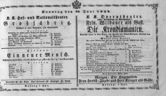 Theaterzettel (Oper und Burgtheater in Wien) 18490610 Seite: 1
